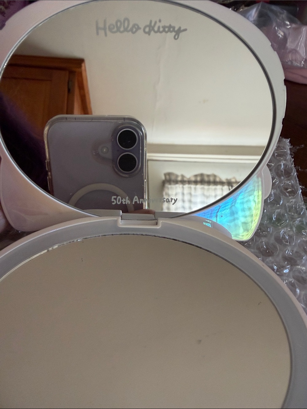 Hello Kitty Iridescent Pink and White Compact Mirror